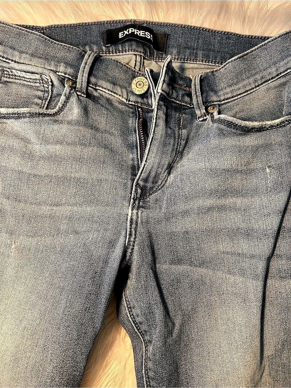 Express Distressed Skinny Jeans in Blue